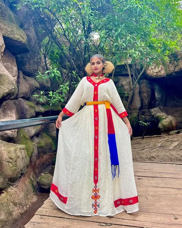 Simple Red Habesha Dress Cultural Ethiopian Dress