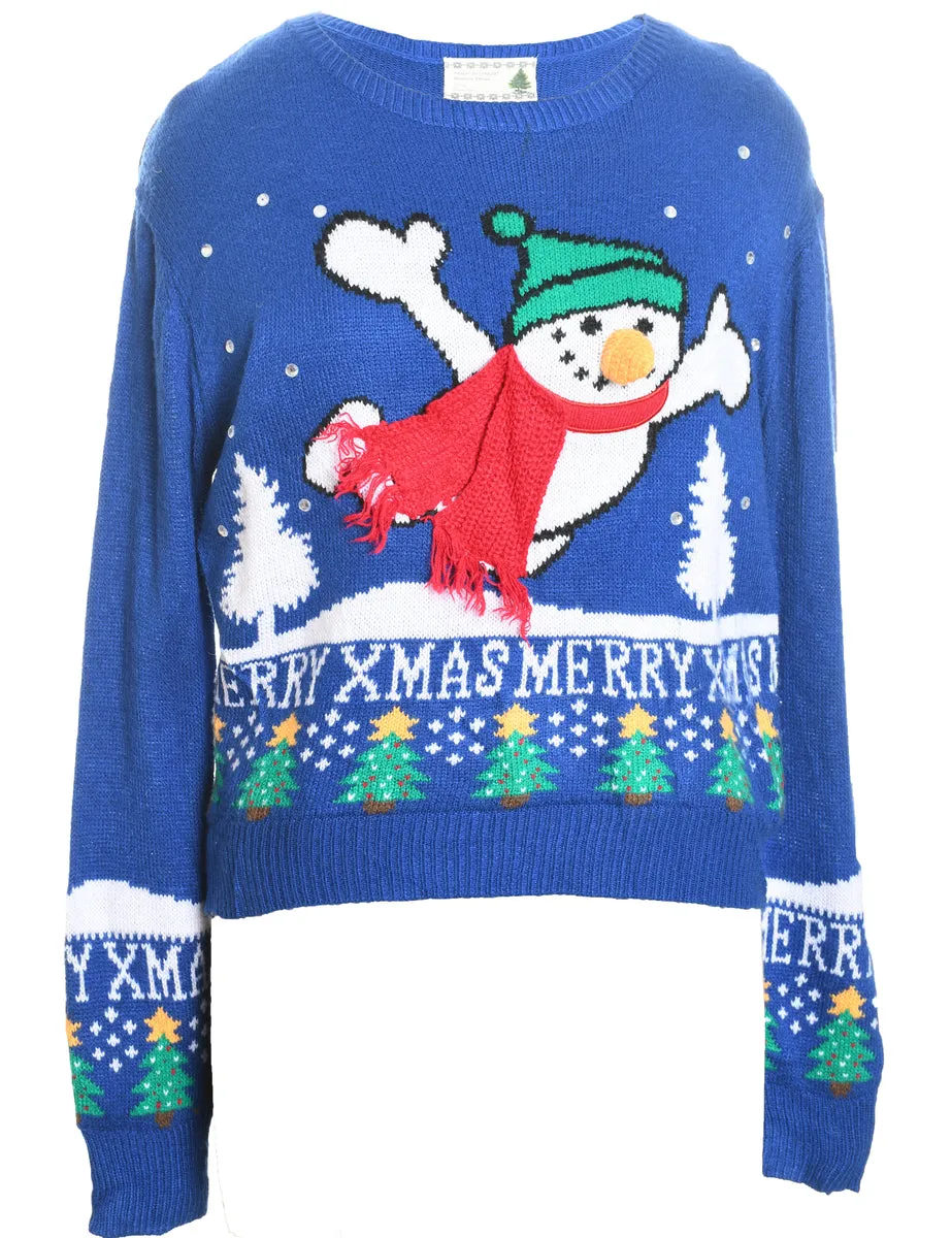 Snowman Knit Christmas Jumper - M