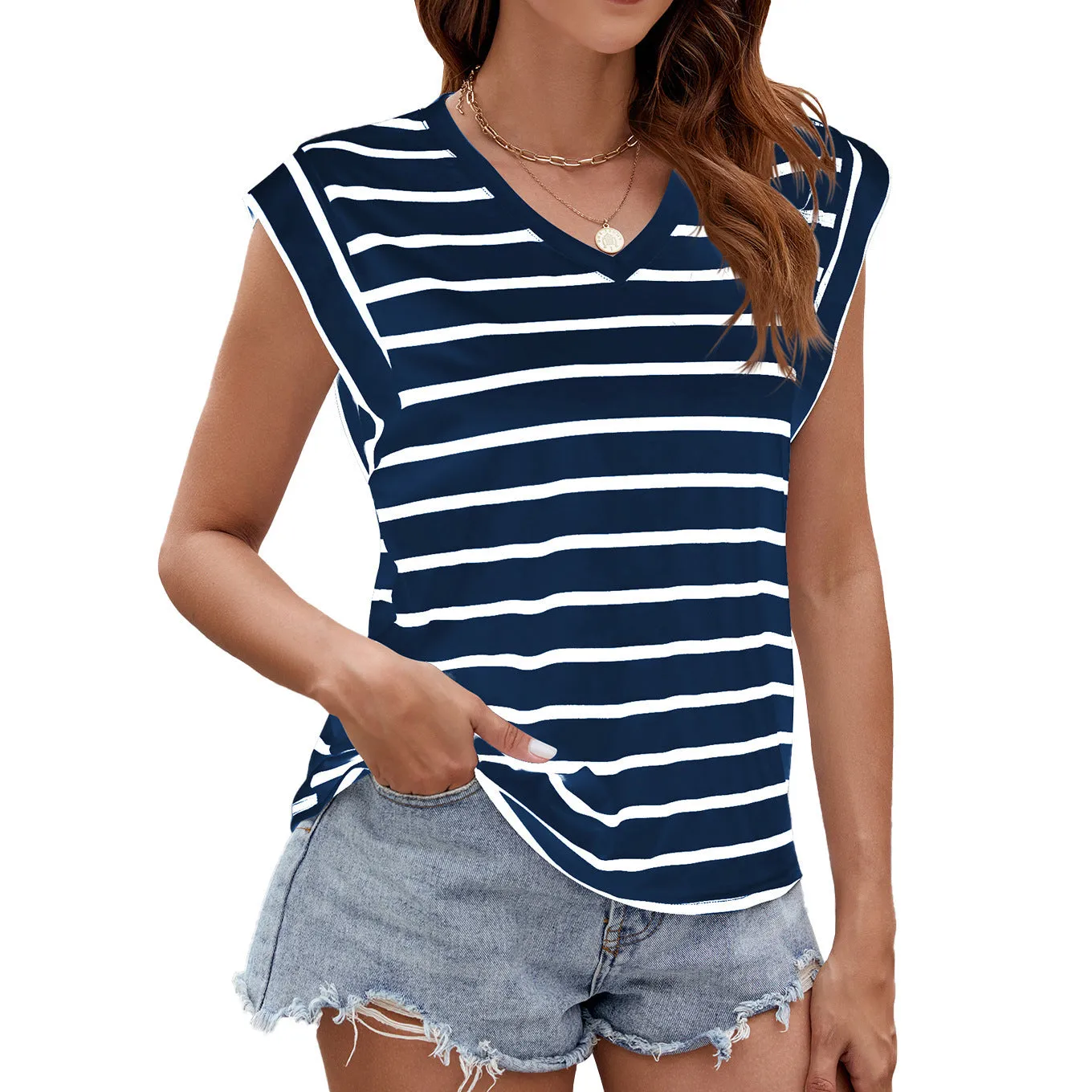 Stripe Print Summer Loose Tank Top