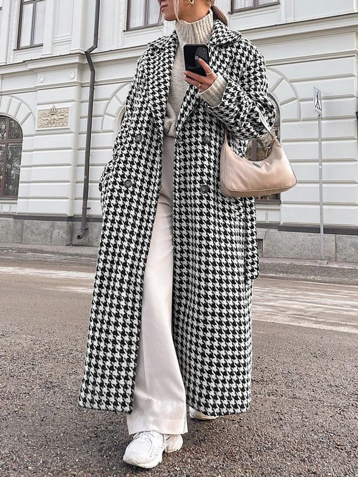 TastyHottie - Houndstooth Tweed Trench Coat