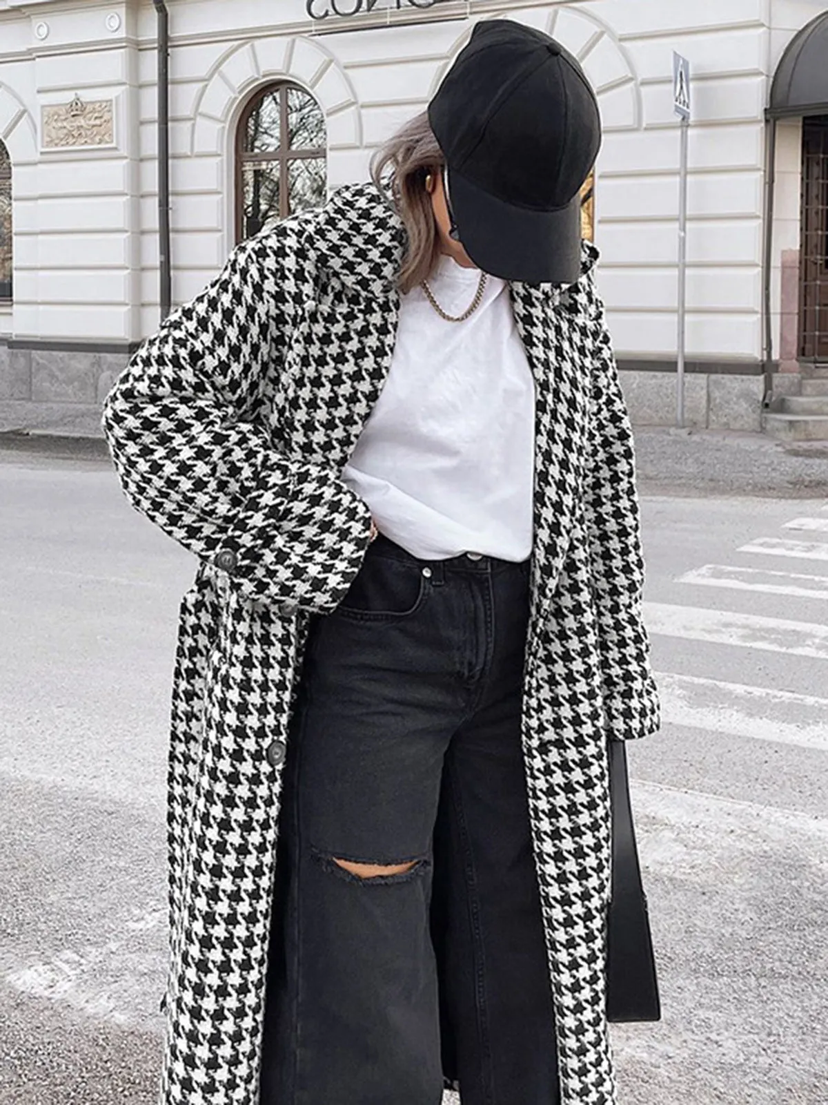 TastyHottie - Houndstooth Tweed Trench Coat