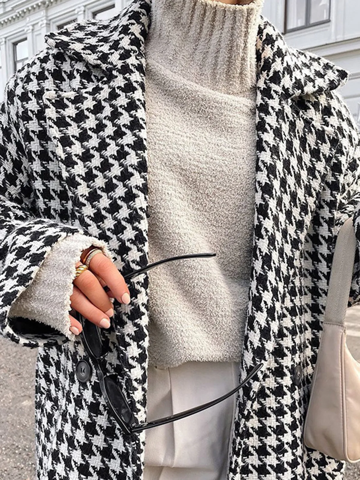 TastyHottie - Houndstooth Tweed Trench Coat