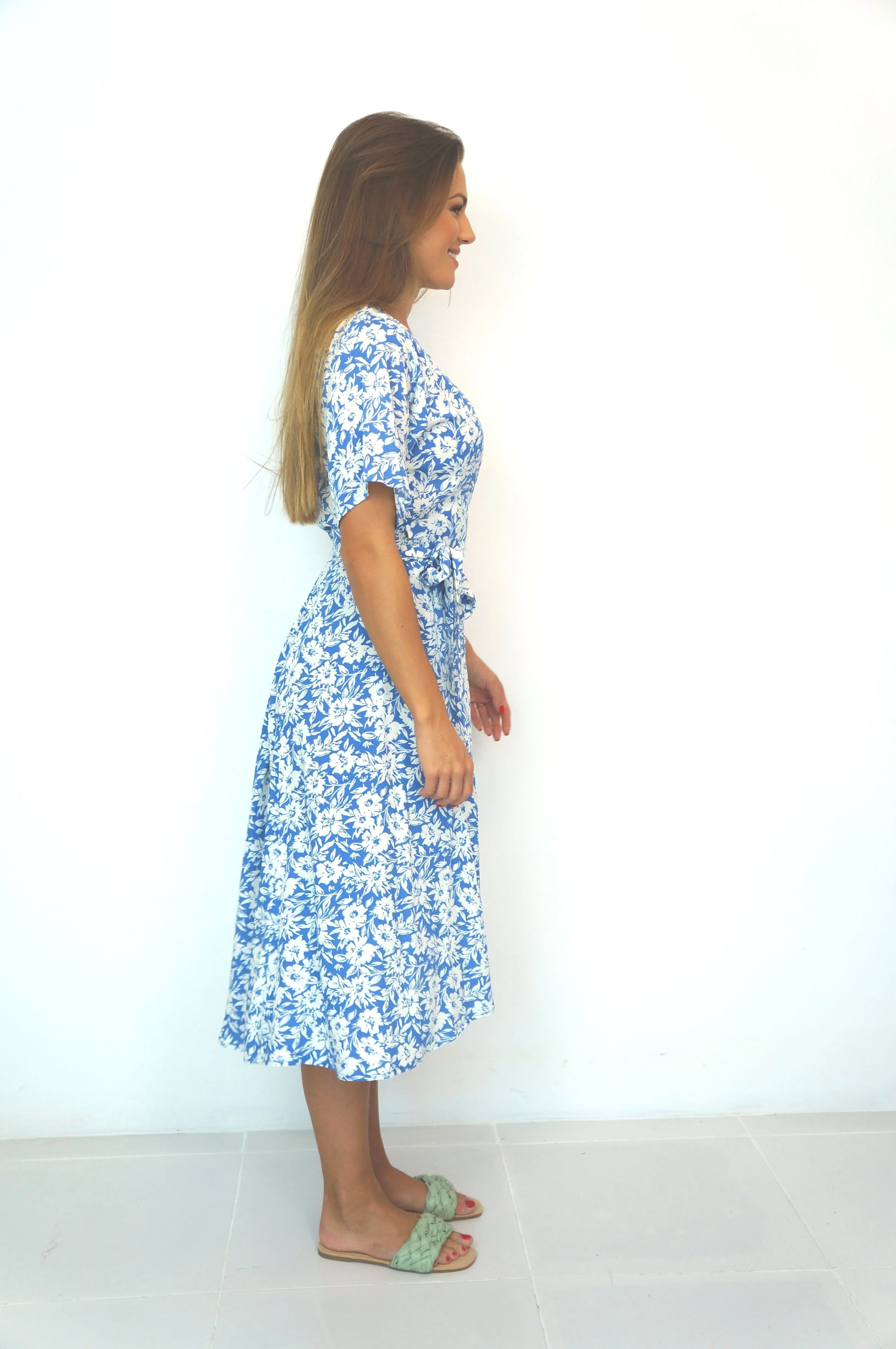 The Midi Wrap Dress - Floral Skies