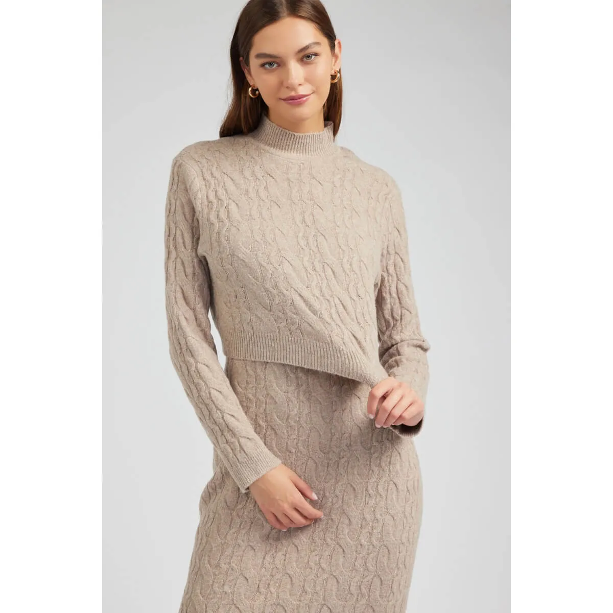 Two Piece Cable Knit Sweater Midi Dress