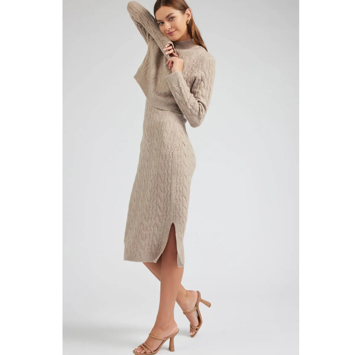 Two Piece Cable Knit Sweater Midi Dress