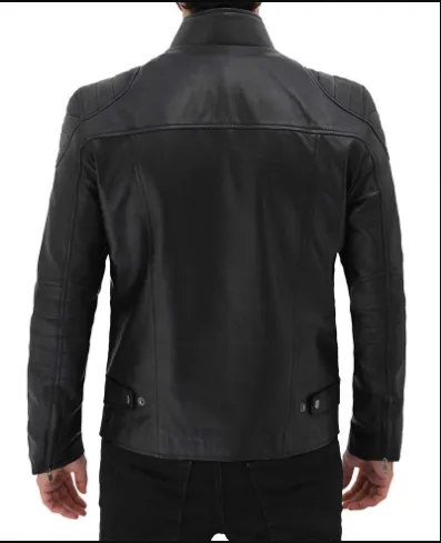 Vermont Black Leather Cafe Racer Motorcycle Jacket