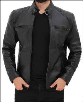 Vermont Black Leather Cafe Racer Motorcycle Jacket