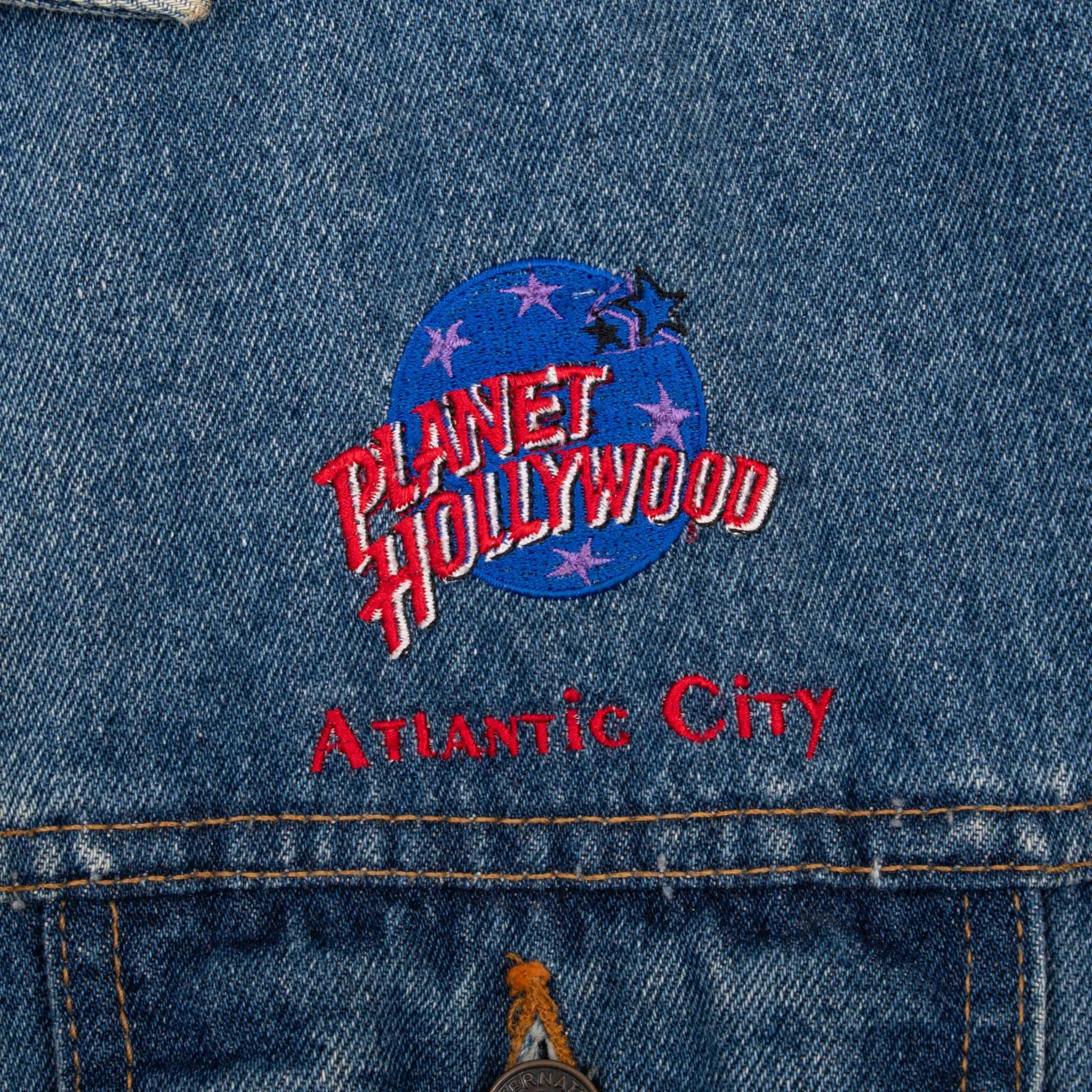 VINTAGE PLANET HOLLYWOOD ATLANTIC CITY DENIM JACKET 1990S SIZE LARGE