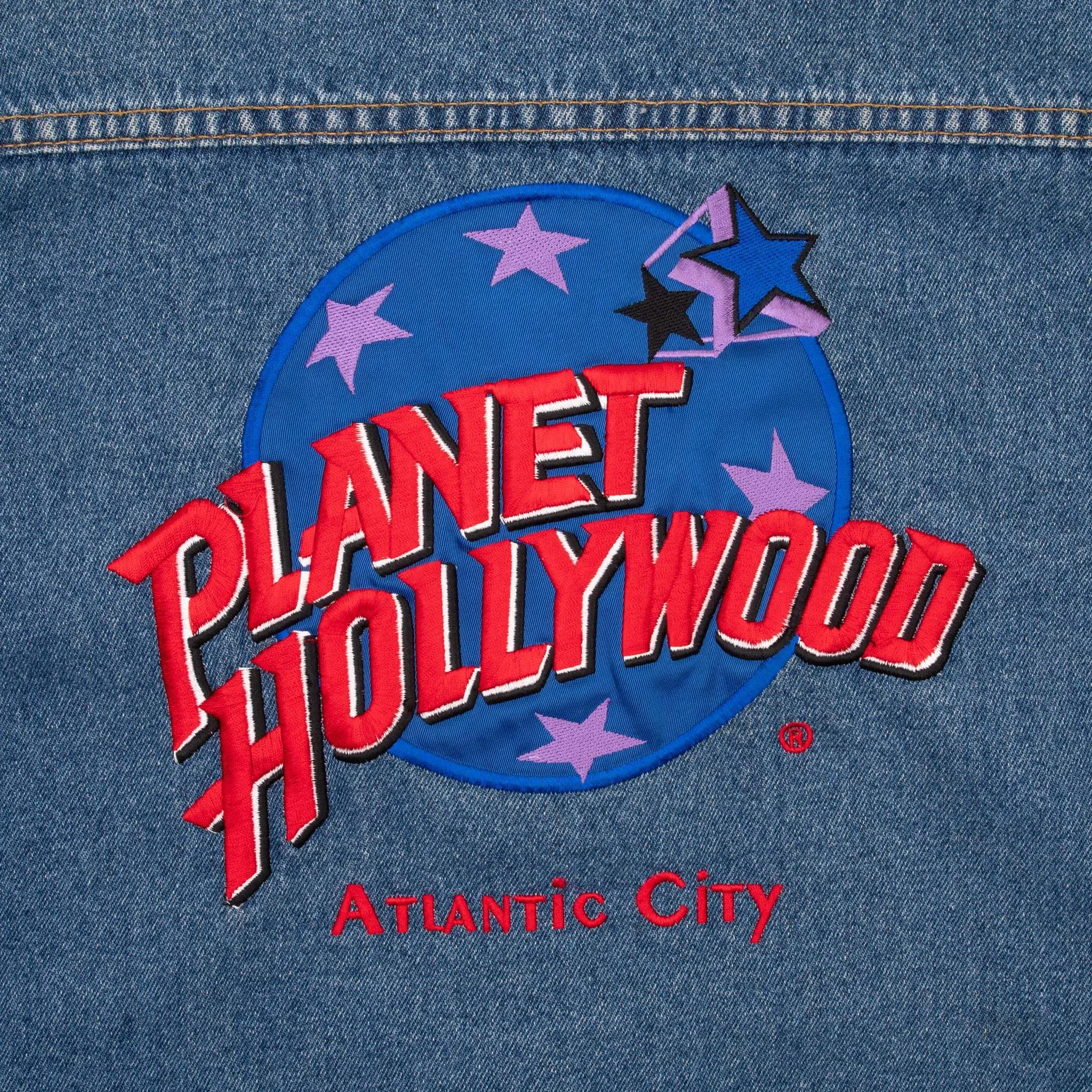 VINTAGE PLANET HOLLYWOOD ATLANTIC CITY DENIM JACKET 1990S SIZE LARGE