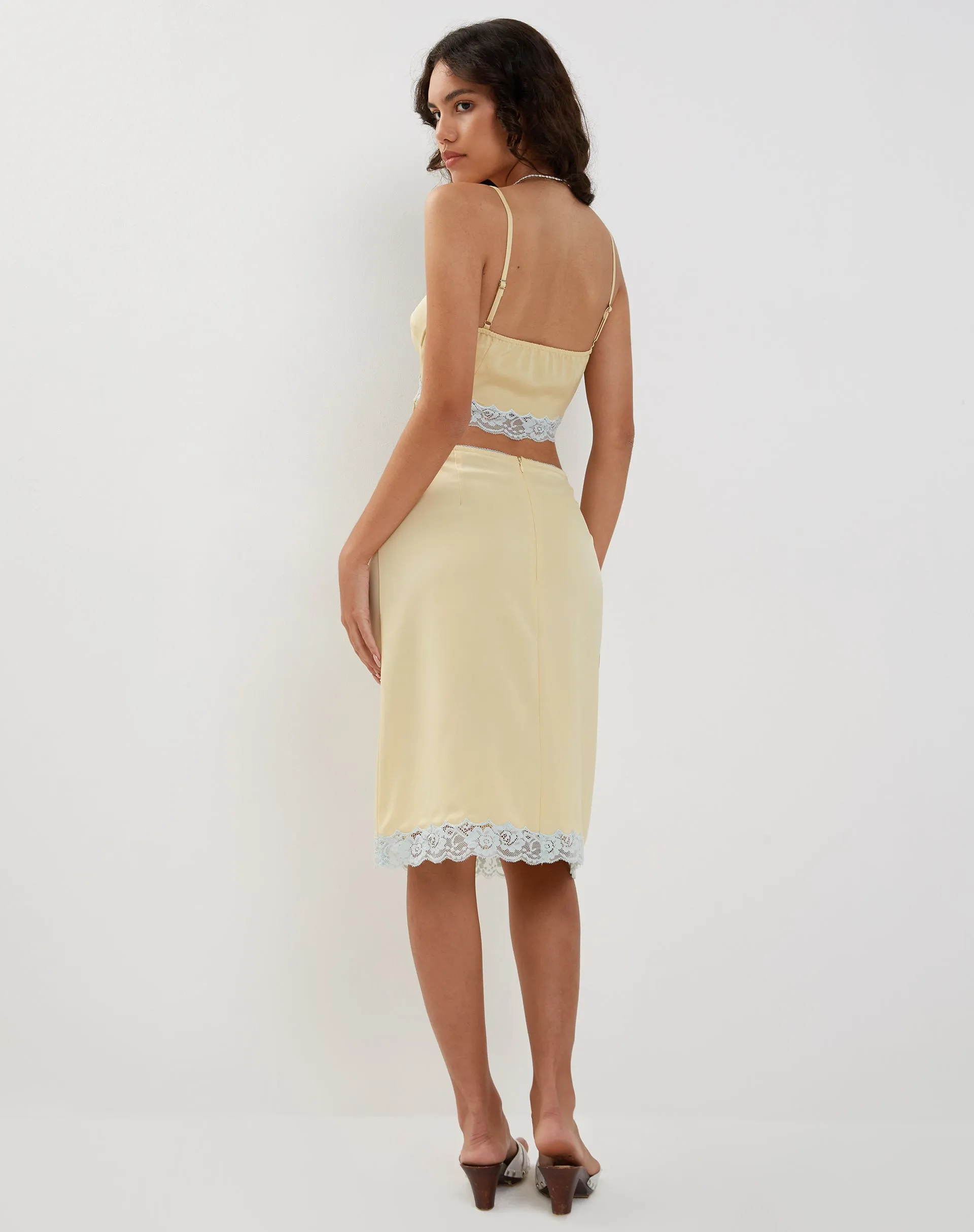 Virni Cami Crop Top in Pale Yellow Satin