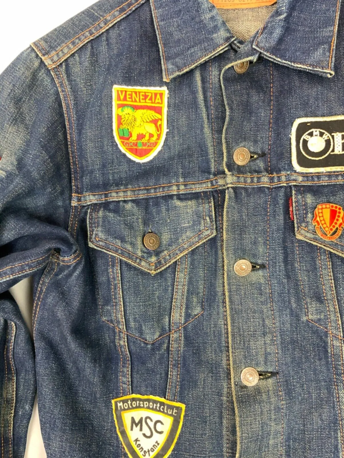 VTG 1960s LEVIS BIG E 71205-0217 TYPE 3 TRUCKER JACKET BIKER PATCHES BIKER 38