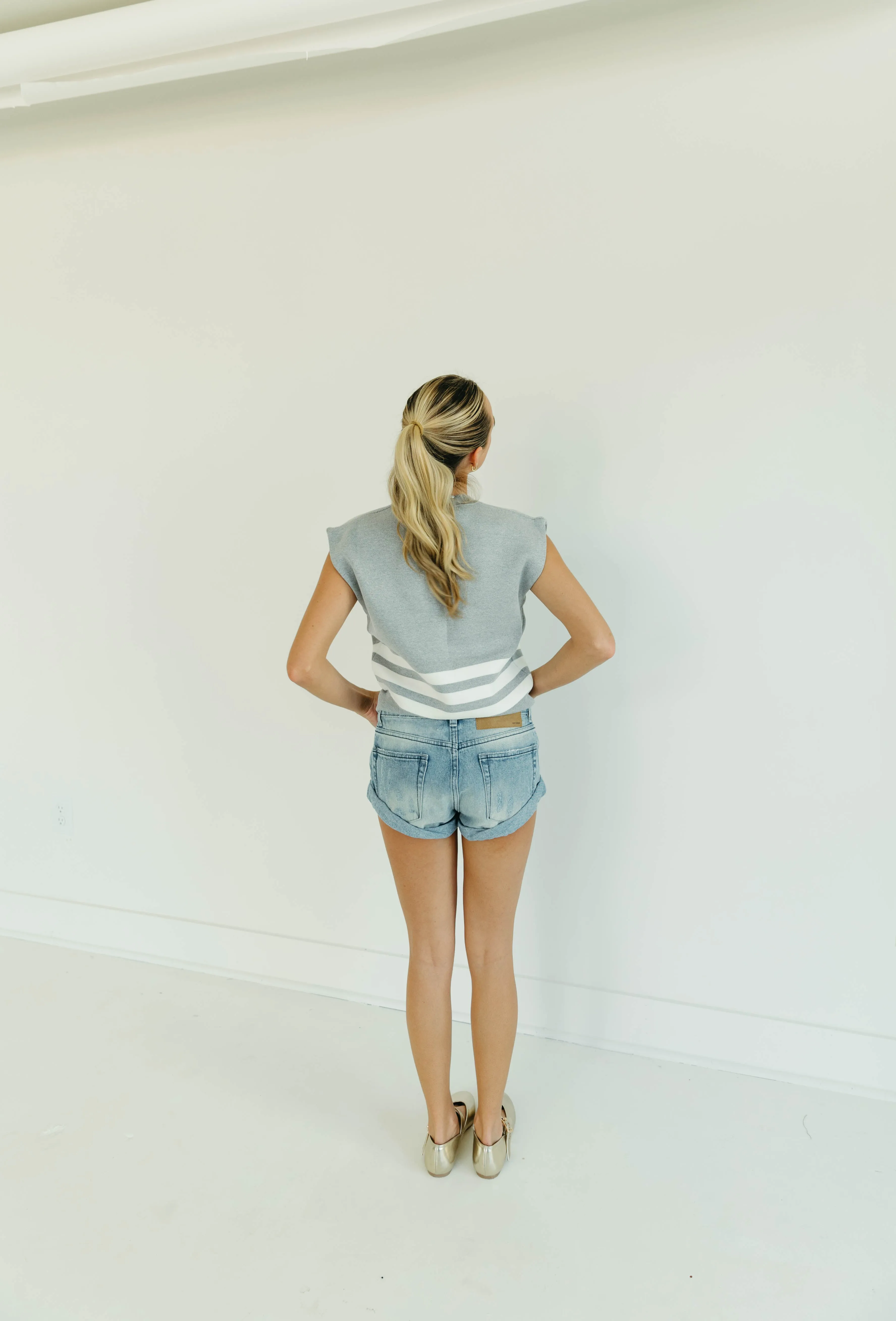 Wendy Stripe Top - Heather Grey/White