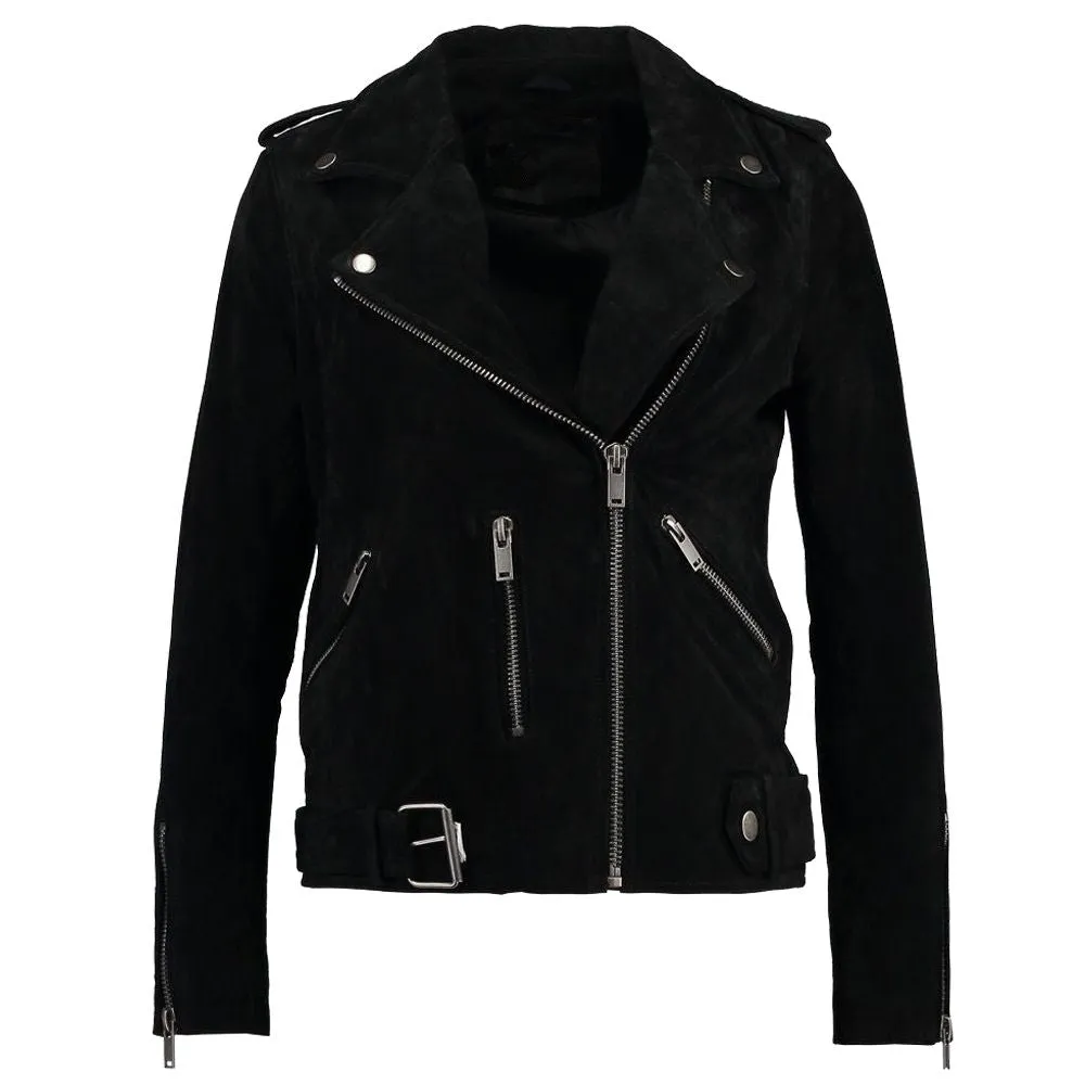 Women Black Suede Leather Motorcycle Jacket