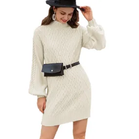 Women Long Lantern Sleeve Casual Loose Oversized Sweater Dress