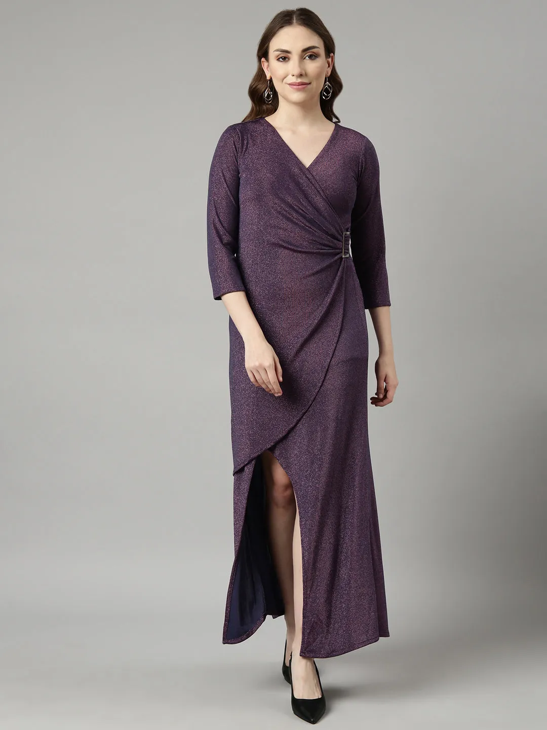 Women Purple Solid Wrap Dress