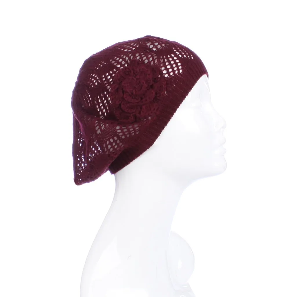 Womens Mini Square Flower Beanie