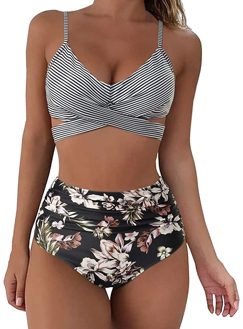 Wrap Black Bikini Set Push Up High Waisted Two  Piece Swimsuits