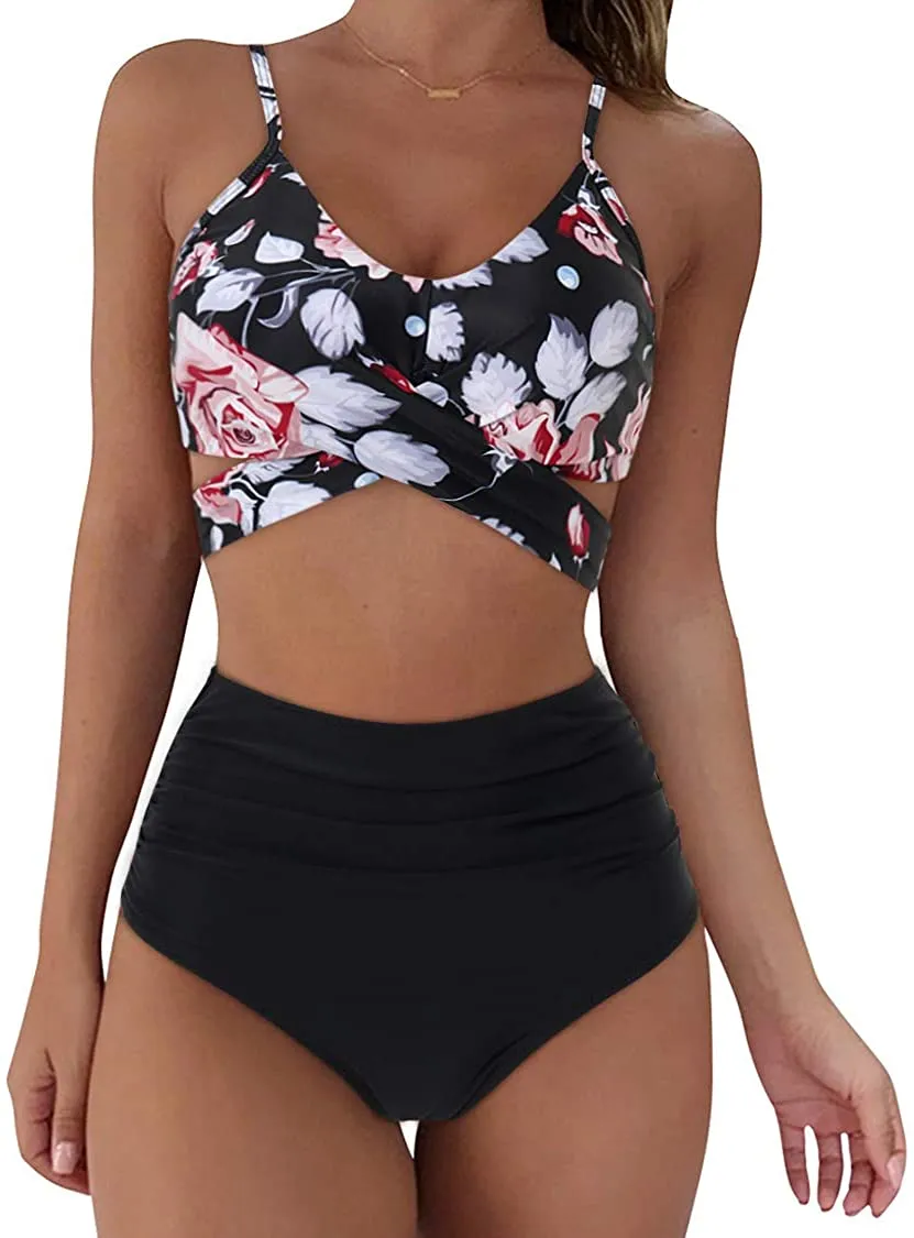 Wrap Black Bikini Set Push Up High Waisted Two  Piece Swimsuits