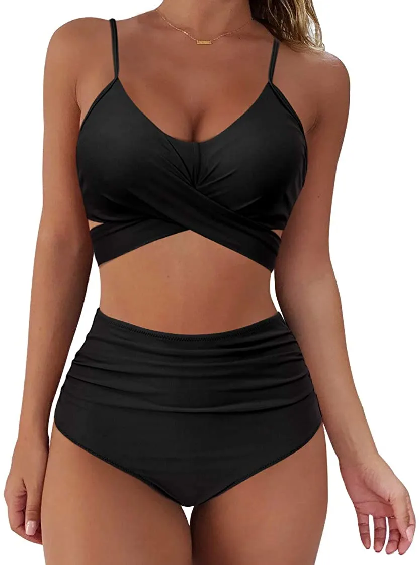 Wrap Black Bikini Set Push Up High Waisted Two  Piece Swimsuits