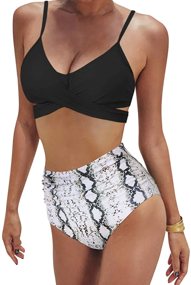 Wrap Black Bikini Set Push Up High Waisted Two  Piece Swimsuits